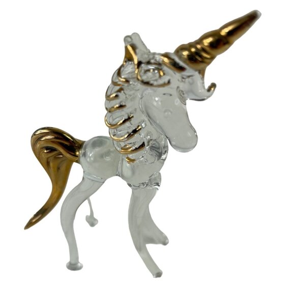 Other - Clear Glass Unicorn, Gold Accents, Fantasy Horse Figurine 4"